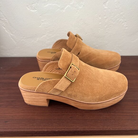 NEW Charlotte Stone Sam Clogs in Bamboo tan brown suede platform clogs buckle 10 - Picture 7 of 12